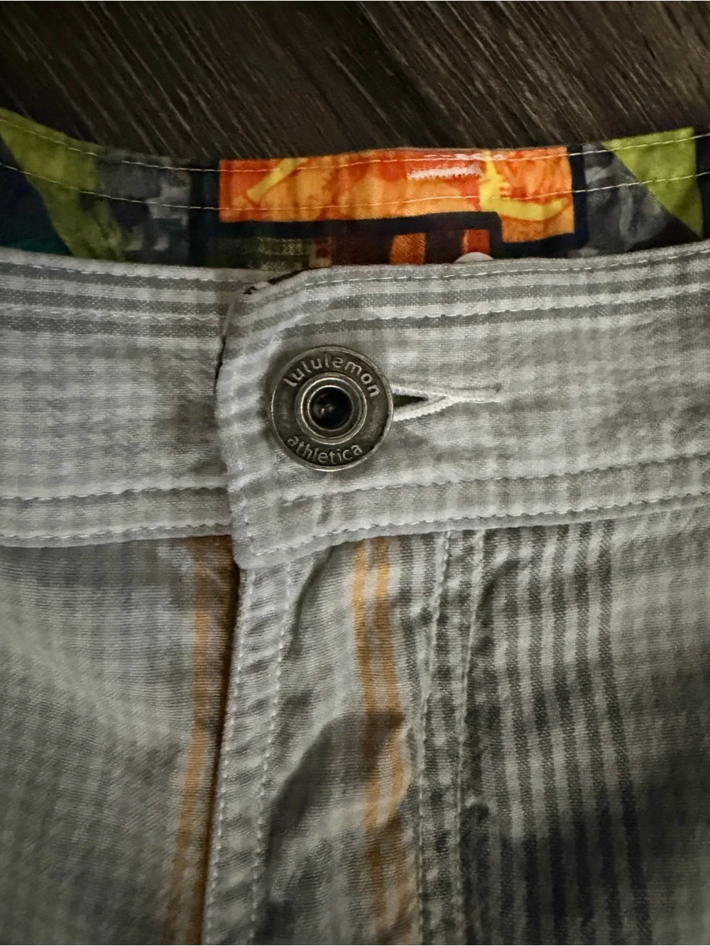 lululemon athletica Men's Light Gray-Blue Shorts with Yellow Stripes